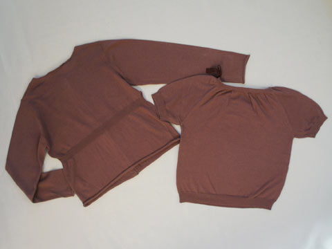 【半額 セール 50%off SALE】[m] ボンポワン ボンポアン bonpoint アウトレット 子供服 女の子 6歳 約 110cm 長袖 カーディガン 半袖 ニット 2点 アンサンブル 春 夏 秋 紫 あずき色 ★3 トップス ガールズ キッズ 【中古】 子ども服