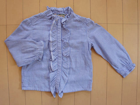 樂天商城 - 【半額 セール 50%off SALE】 [ポイント最大12倍] ファミリア familiar アウトレット 子供服 女の子 100cm 長袖 ブラウス シャツ ストライプ 青 フリル 春 夏 秋 ★3 トップス ガールズ 女児 キッズ 【中古】 ユーズド リサイクル 古着 子ども服 こども