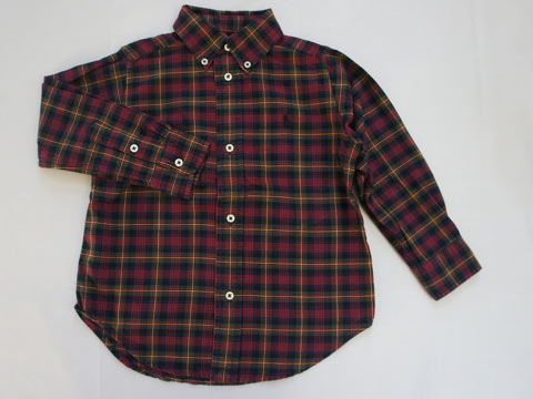 [m] ラルフローレン ralph lauren アウトレット 子供服 男の子 100cm 長袖 シャツ チェック 緑 赤 スモ..