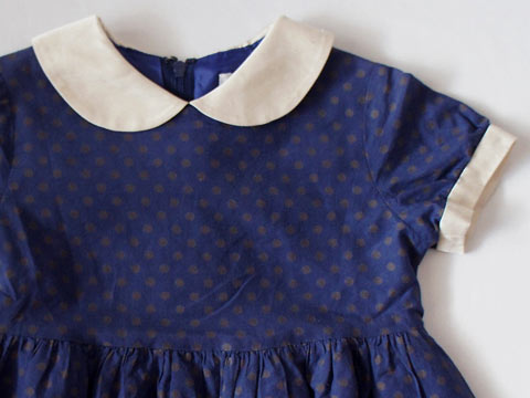 [m] 銀座サエグサ sayegusa アウトレット 子供服 女の子 100cm 半袖 ワンピース 紺 水玉 茶色 春 夏 ★3 ガールズ 女児 キッズ 【中古】 ユーズド リサイクル こども