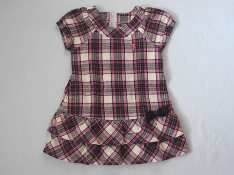 [マナマナ] ミキハウス miki house mikihouse アウトレット 子供服 女の子 100cm 半袖 ワンピース チェック ピンク 茶色 春 秋 冬 ★3 ガールズ 女児 キッズ 【中古】 ユーズド リサイクル 古着 子ども服 こども