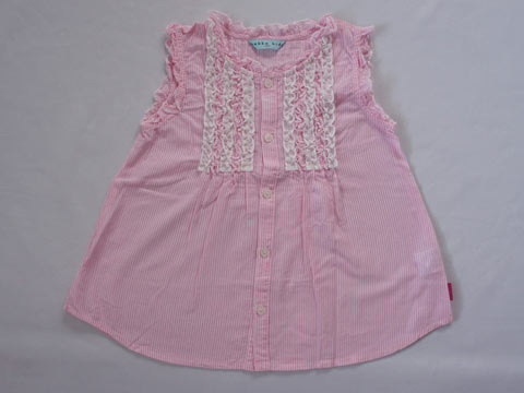 Rakuten - [m] ハッカキッズ hakka kids アウトレット 子供服 女の子 130cm ブラウス ノースリーブ ピンク ストライプ 春 夏 ★4 トップス ガールズ 女児 キッズ 【中古】 ユーズド リサイクル こども
