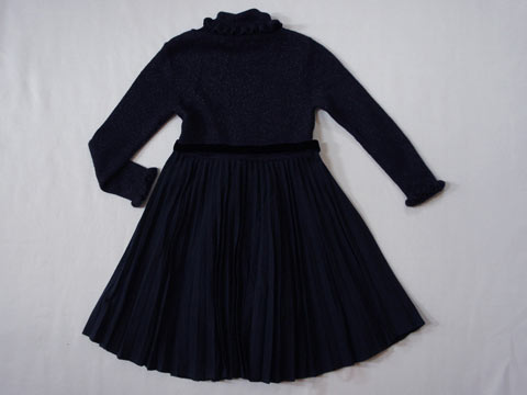 [m] ファミリア familiar アウトレット 子供服 女の子 110cm 長袖 ニット ワンピース 紺 ラメ タートルネック フォーマル 発表会 パーティー 結婚式 秋 冬 ★3 冬服 ガールズ 女児 キッズ 【中古】 ユーズド リサイクル