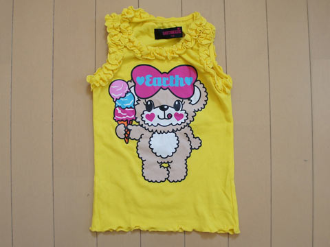 [m] アースマジック earth magic アウトレット 子供服 女の子 110cm タンクトップ 黄 ノースリーブ マフィーちゃん フリル 春 夏 ★3 トップス ガールズ 女児 キッズ 【中古】 ユーズド 古着 子ども服 こども