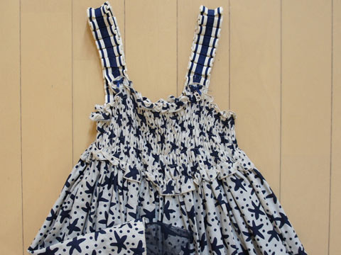[m] ミスブルマリン ベビー miss blumarine baby マメール アウトレット 子供服 女の子 4歳 約 100cm ワンピース ノースリーブ ベージュ 紺 ヒトデ 夏 ★4 ガールズ キッズ ベビー 【中古】 ユーズド 古着
