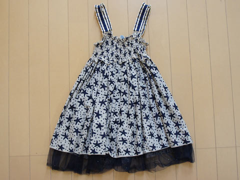 [m] ミスブルマリン ベビー miss blumarine baby マメール アウトレット 子供服 女の子 4歳 約 100cm ワンピース ノースリーブ ベージュ 紺 ヒトデ 夏 ★4 ガールズ キッズ ベビー 【中古】 ユーズド 古着