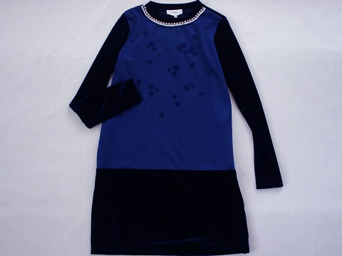 [m] ★5 新品 未使用 シモネッタミニ simonetta mini マメール アウトレット 子供服 女の子 170cm 長袖 フォーマル ワンピース 発表会 パーティー 結婚式 青 秋 冬 冬服 ガールズ キッズ ジュニア 【中古】 ユーズド