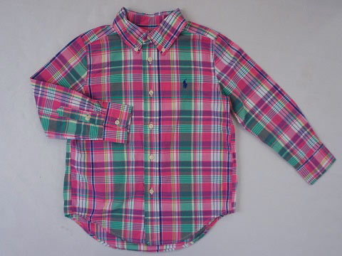 [m] ラルフローレン ralph lauren アウトレット 子供服 女の子 110cm 長袖 シャツ マドラス チェック ピンク スモールポニー 春 夏 秋 ★3 トップス ガールズ 女児 キッズ 【中古】 ユーズド こども