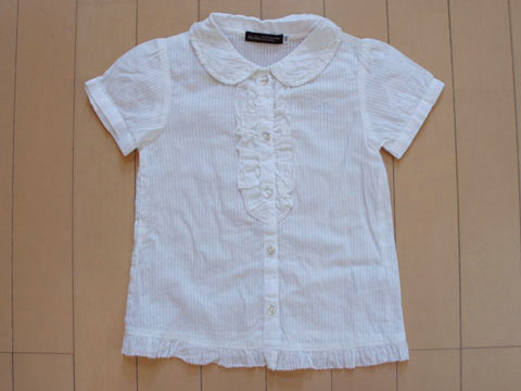 樂天商城 - [m] ベベ bebe アウトレット 子供服 女の子 110cm 半袖 ブラウス 白 ストライプ フリル 春 夏 ★3 ガールズ 女児 キッズ 【中古】 ユーズド リサイクル 古着