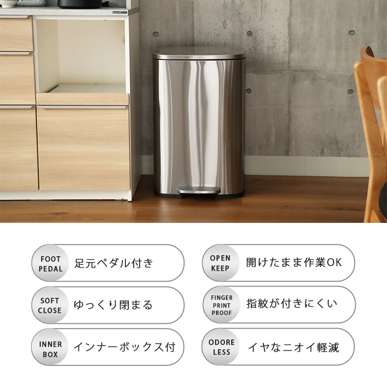 50L 45lゴミ袋対応 ダストボックス フラットランド | くずいれ ごみ箱 ゴミ箱 くず箱 ごみばこ 45l対応 トラッシュカン ペダル式ゴミ箱 おしゃれ ペダル 50リットル スリム ステンレス キッチン ふた付き 大型 縦型 シンプル 生ゴミ 大容量 袋 臭わない