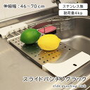【マラソンP2倍】 伸縮 ステンレス製スライドパンチングラック | 幅46〜70cm 伸縮可能 水切りカゴ ラック シンク 設置 ディッシュラック グラスホルダー 水が流れる 省スペース 調理 収納 ワイド 大容量 使いやすい クッション付 WH ホワイト 白 カフェ キッチン おしゃれ(3)