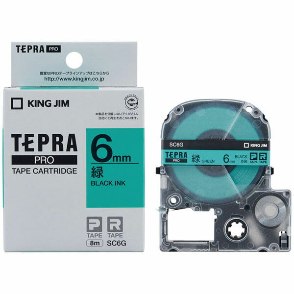PROテープカートリッジ　パステル　緑　黒文字　SC6G テプララベルライター ラベルライター テープカー..