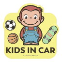 おさるのジョージ　マグネットカーサイン KIDS IN CAR【ひとまねこざる/車/カーアクセサリー/ドラレコ/ドライブレコーダー/録画中/出産祝い/こどもが乗っています】