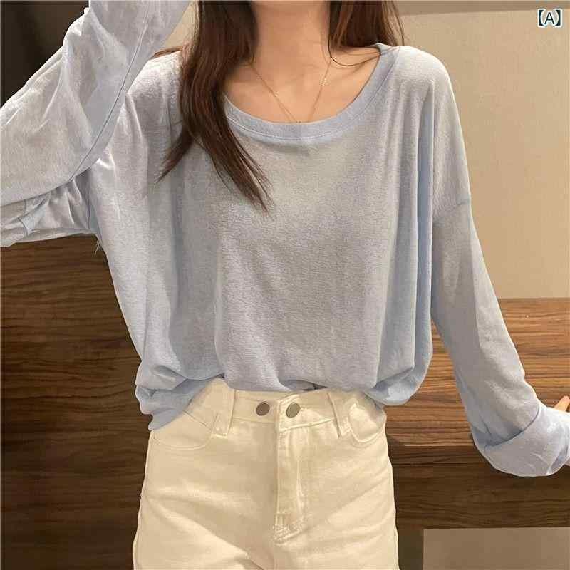 Rakuten - Tシャツ かわいい 春夏 レディース 涼しい ゆったり Tシャツ かわいい 春夏 レディース 涼しい ゆったり 2025夏 キャンディーカラー 日焼け防止 シャツ 長袖 Tシャツ レディース 万能 無地 インナー 薄手 トップス