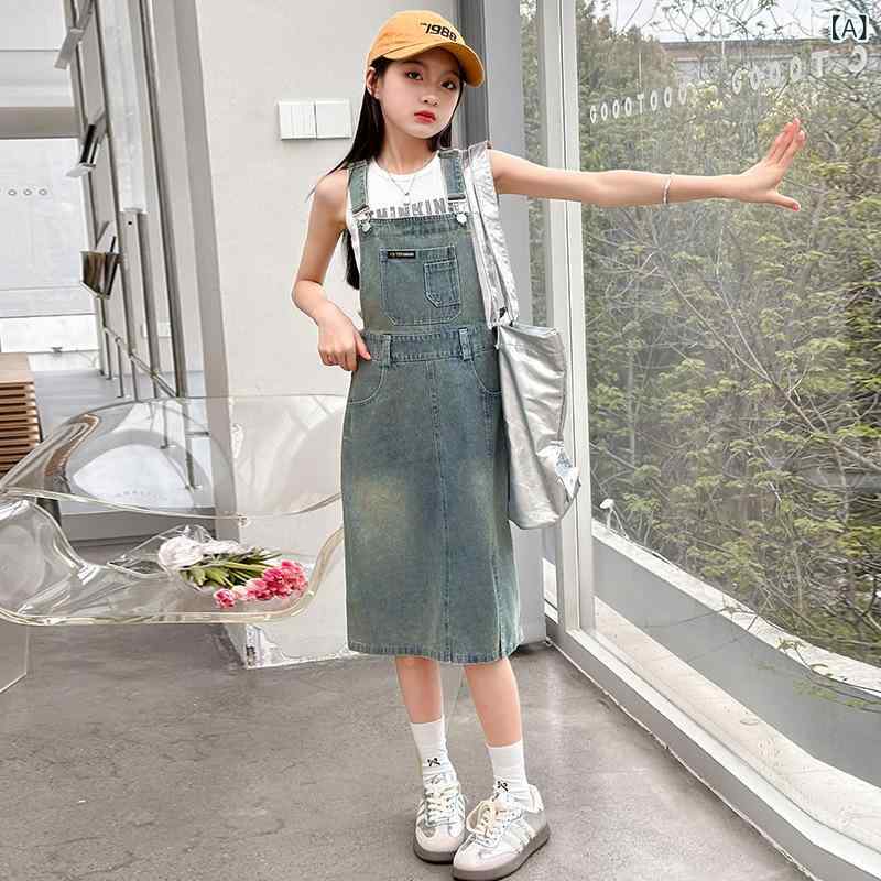 子供服 女の子 かわいい 涼しい 春夏 秋 子供服 女の子 かわいい 涼しい 春夏 秋 女の子 サスペンダー スカート スーツ 2025 夏中 大型 子供な ネット ノースリーブ カジュアル デニムスカート 2点 セット