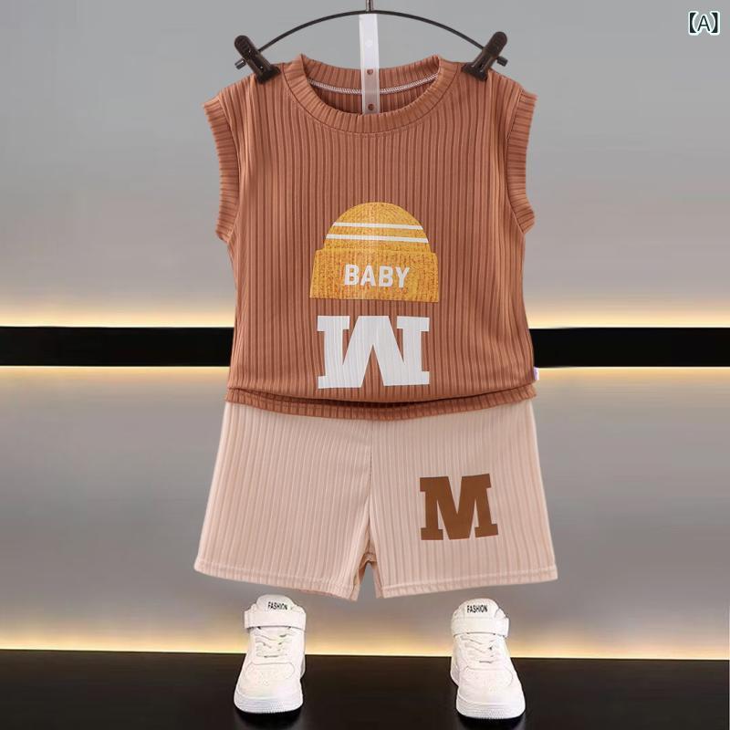 Rakuten - 子供の 夏服の 男の子 スーツ 夏の 中小 運動の 袖なしの ベストの 外は 五分丈の 半 ズボンの 2 セットの 新型を 着ます。