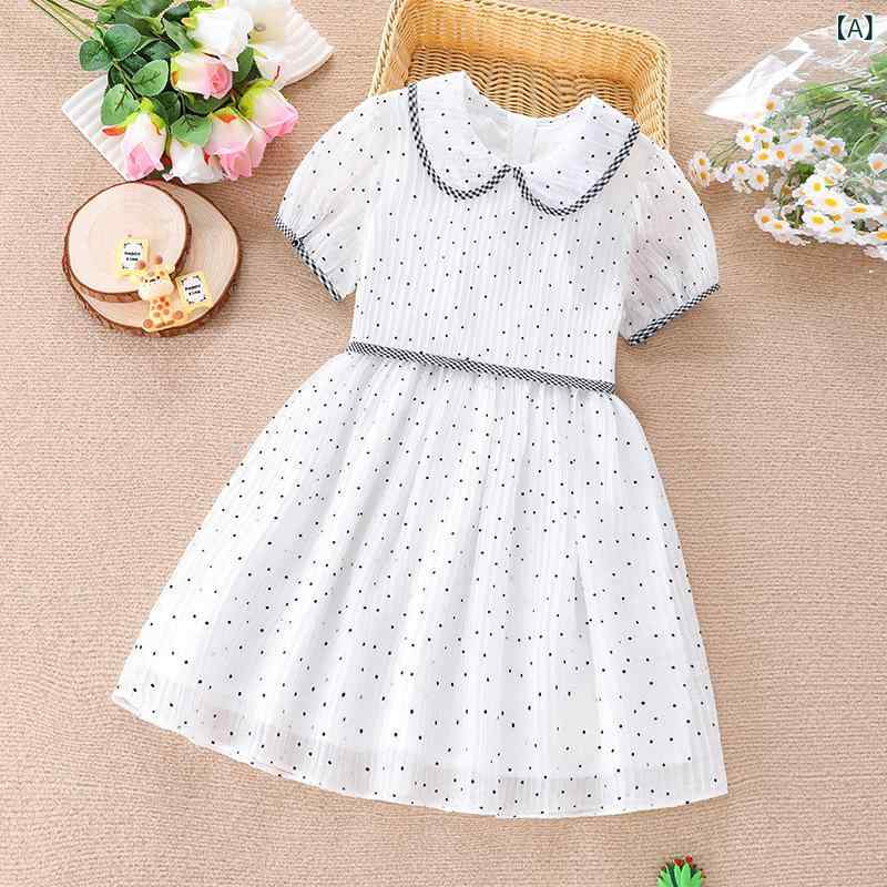 女の子 ワンピース 2025 夏服の 新型の 赤ちゃんの 子供の 襟の スカートの 半袖の 王女の ドレスの