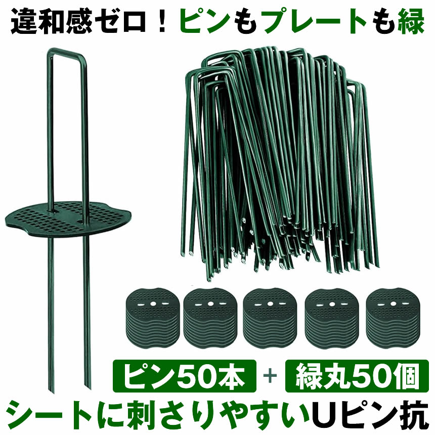 【ピンもキャップも緑】 防草シート ピン Uピン杭 緑丸付 U字ピン 固定ピン 緑 除草シート 15cm 50本 防草しーと 防そうシート 防そうしーと 固定用 固定 人工芝 おさえピン 押さえピン 100本 200本 300本 400本 園芸シート 錆びにくい 抜けにくい 園芸 ガーデニング
