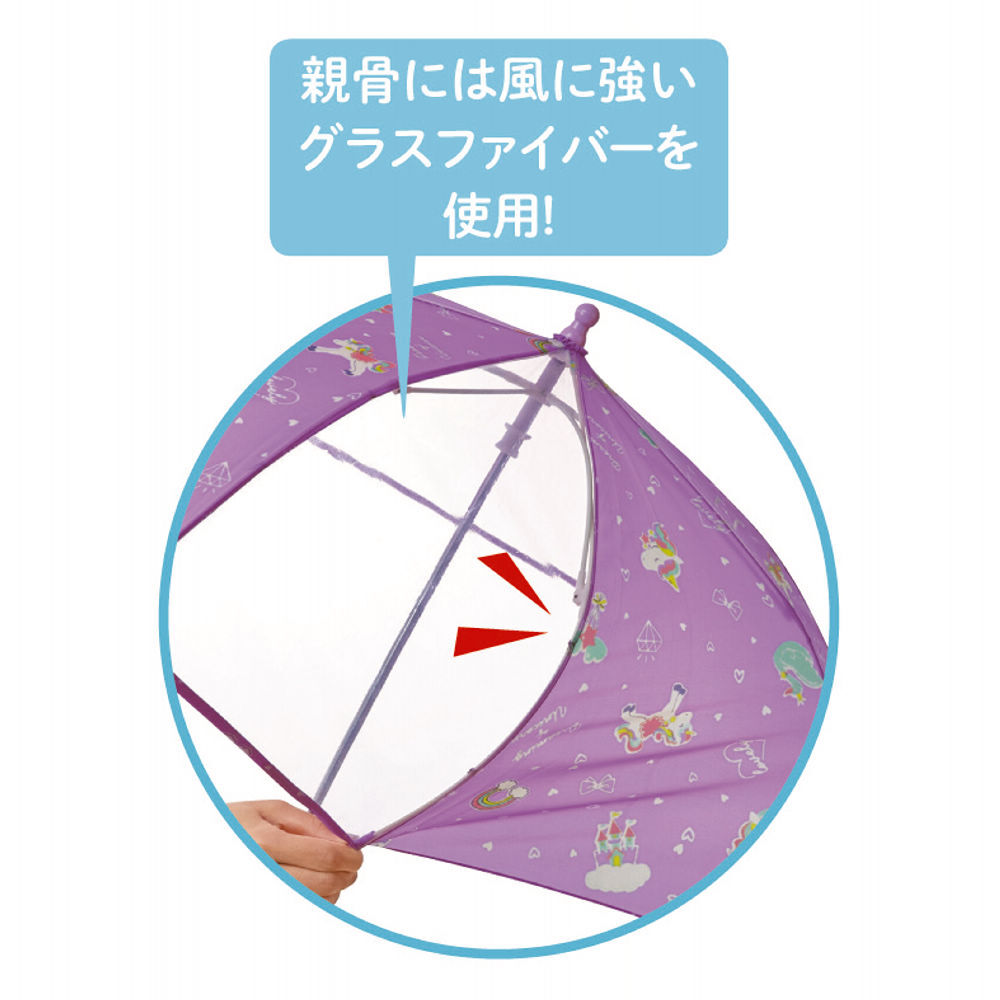 前も後ろも視認性の良い透明窓付き。親骨には風に強いグラスファイバー使用。