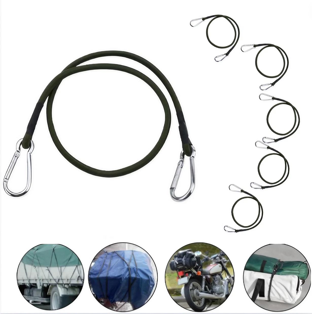 manatom ゴムロープ 自転車 紐 荷台 100cm 幅8mm 6本セット 両端カラビナ付き