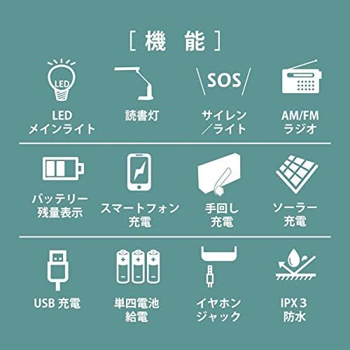 ソーラー多機能 防災ラジオ ライト 5000mAhバッテリー搭載 スマホ充電 手回し 充電3パターン rt610 manatom-10000611 manatom サンプル画像2