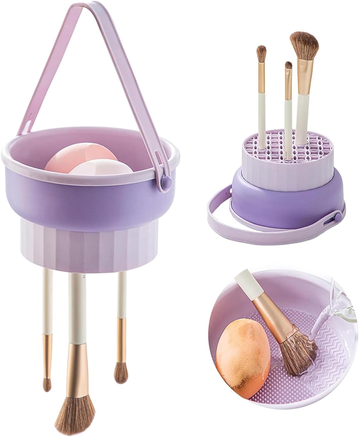 aninako メイクブラシクリーナー メイクブラシ洗浄rt625 アンズ色とライトパープルとピンクの3色をご用意します。 イクブラシクリーナー メイクブラシ洗浄・乾燥・収納 3in1 メイクブラシセット メイクブラシ おしゃれ 無臭 パフ...