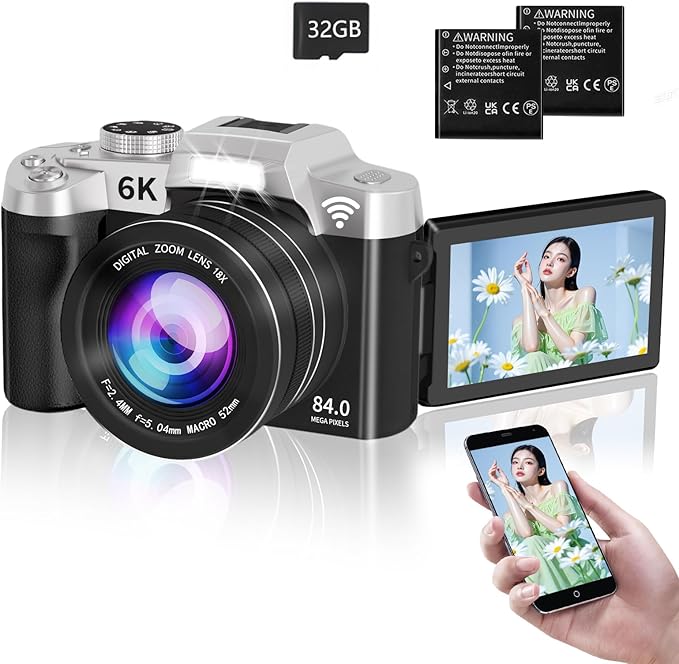 2025年最強6K録画】 デジタルカメラ 8400万画素デジカメ スマホに転送できるカメラ Wi-F ...