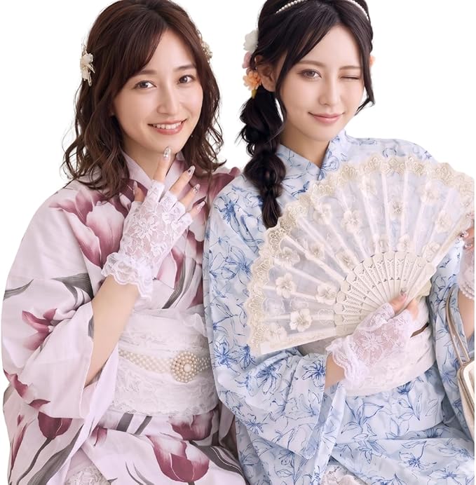 【2点セット】 レース 扇子 ＆ 白色 レース手袋 セット 浴衣 小物 着物 和装 フレンチガーリー 量産型 地雷系 ゴスロリ ロリィタ コスプレ