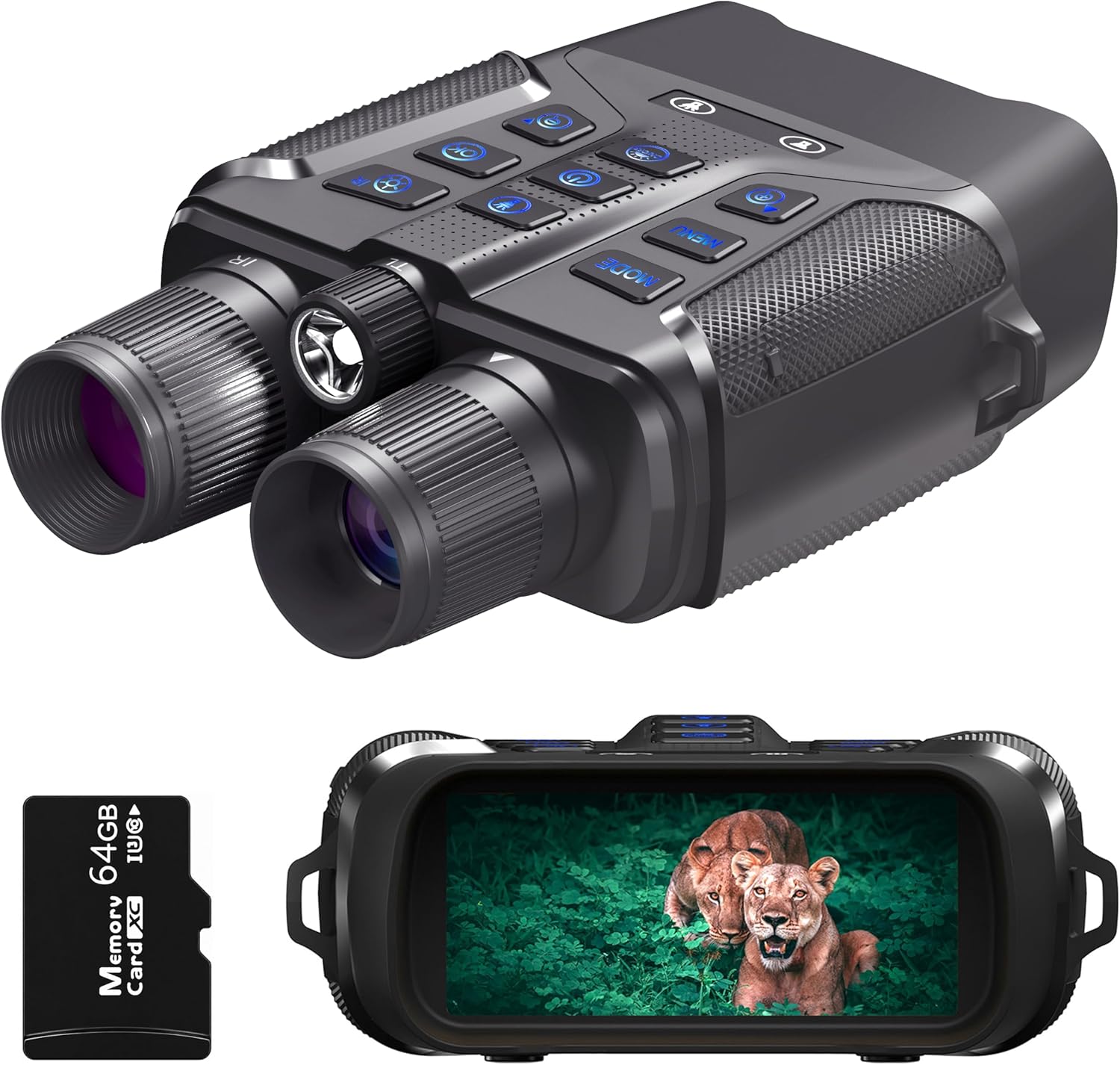 【2026年モデル】 512GBカード対応 700mまで撮影 4K 赤外線 暗視 スコープrt862 望遠 録画 SD録画 64GBカード付属 動画 夜間 撮影 防犯 監視 警備 小型 録画機能付き ●真っ暗闇でも赤外線可視：3W/850nmのIRLED搭載。真っ暗闇の中でも赤外線で可視化し、最大700mの距離内で、野生動物を肉眼で見ながら撮影します。 ●夜間でもカラー撮影：スターライトセンサーを採用。夜間でも街灯や月明りなどの光がある場所では、赤外線をオンにすることなく3mから無限大にカラー撮影します。 ●日中はカラー撮影：日中は普通のビデオカメラとしてご利用頂けます。●マイクロSDカードに記録：最大512GBのマイクロSDカードに対応。任意の操作で映像を録画しmicroSDカードに映像を記録します。 ●充電式バッテリー：本体に3.7V／5000mAhの充電式リチウムバッテリーを内蔵、長時間の利用が可能です。 ●パソコンで再生：付属のType-C／USBケーブルを利用してコンピュータと接続すれば、カード内に記録されたデータを再生したり、コンピュータに移して再生・保存が可能です。●4K超高画質で録画：録画解像度は4K、1080FHD、1080P、720Pの4種類から選択可能です。 ●手ぶれ補正機能：デジタル処理で画像の揺れを抑える手ぶれ補正機能を搭載しました。撮影時の手ぶれを軽減・補正します。メニューからオフ、オンの切り替えが可能です。 ●静止画撮影：動画撮影だけでなく静止画の撮影も可能です。撮影解像度はなんと最大5800万画素です。 ●音声も録音：マイクとスピーカーを搭載し録画と同時に録音もおこないます。ビデオ再生時に音声の確認も可能です。●望遠もできる双眼鏡：5倍デジタルズーム機能を搭載。ズームインしたり、より広い視野にズームアウトしたりできます。 25mm/5倍レンズを搭載し、トータル25倍の望遠を実現しています。 ●マニュアルフォーカス：マニュアルフォーカスレンズを採用。レンズ部が360°回転しますので、ディスプレイを見ながら手動でピントを合わせることが出来ます。 ●UVカットフィルター：強い日差しやUV(紫外線)が多い環境では、フィルターキャップを取り付けるだけで、UVカットフィルターが紫外線を遮断します。これにより、コントラストを高め、かすみを軽減し、シャープさが向上し、色合いが改善されます。 ●4.0インチ液晶ディスプレイ：ファインダーには4.0インチの液晶ディスプレイを採用しています。このクラスの暗視双眼カメラのなかでは最大のファインダーディスプレイです。●非常用LEDライト：連続点灯とSOSストロボモード。連続点灯はフラッシュライトとして使えます。SOSストロボは遭難信号など緊急用として役立ちます。暗視モードで光量が足りない場合にタクティカルLEDライトを補助光として使えば、カラー映像での観察、録画を補助します。 ●防水・防塵設計：いかなる方向からの雨、霧、みぞれ、雪などの天候では、安心して利用できるIP65等級の防水・防塵設計です。 ●三脚にも設置できる：国際規格の1/4インチのネジ径スクリューホールを装備。市販の三脚と一緒に使えば、カメラを手に持たなくても、どこかに置いて動画撮影することも可能です。 ●温度計：本体にマイナス20度から50度まで対応の温度計を装備。ゴムキャップをめくると温度計が格納されています。●マイクロSDカード64GBが標準で付属：【付属品】暗視スコープ本体/64GB microSDカード/Type-C・USBケーブル/ネックストラップ/方角計/日本語マニュアル。 ●日本語マニュアル：自社で実機検証した正確な説明書です。基本設定からボタン操作まで詳しく記載したオリジナルので日本語マニュアルをご用意しました。 5