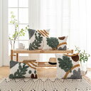 【クッションカバー/botanical pattern】西海岸 ボヘミアンインテリア おしゃれカバー 可愛いクッション 正方形 ウェーブ スクエア タッセル付き フリンジ 起毛 ホームデコ ジッパー ヌードクッションなし ボーホー ニット小物 かぎ針編み