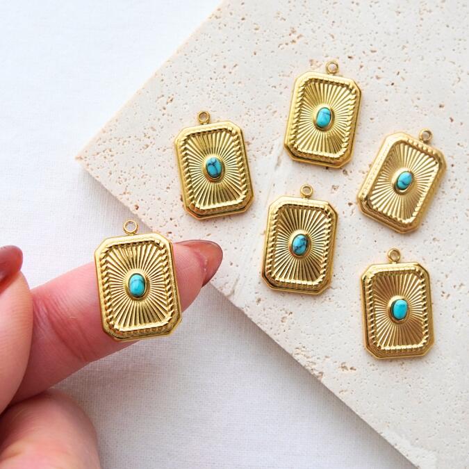 【スクエアプレートターコイズチャーム/2個】ハンドメイド 資材 材料 diy DIY ハンドメイドパーツ ピアス制作 ピアスパーツ ハンドメイド資材