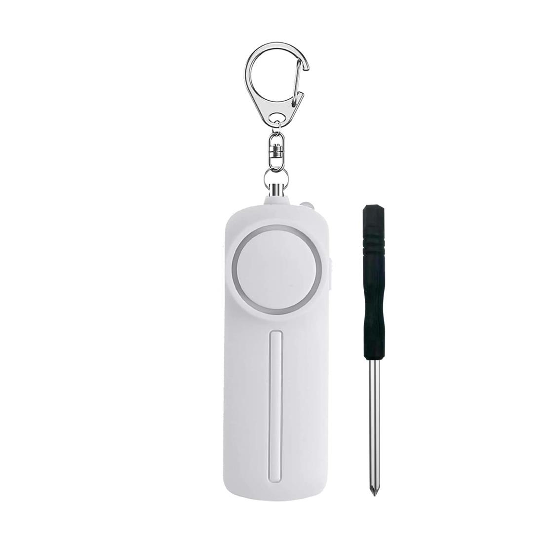 Hion 防犯ブザー【交換用ドライバー付き+単4電池付き】　防犯アラーム 130dB 大音量 LEDライト付き 防水 防犯ベル 小学生 男の子 女の子 子供 女性 シンプル 防犯 ブザー/ 防犯グッズ ランドセルに付ける（白）