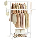 SONGMICS ハンガーラック 伸縮式衣装ラック 2段 頑丈 洋服掛け 幅84~120cm スリム 室内物干し 衣類収納 安定性 キャスター付き移動しやすい ...