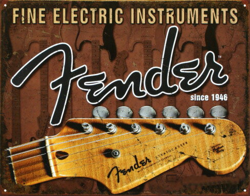 メタルサイン "Fender" フェンダー 看板 32cm×41cm ■ ギター 楽器 音楽 壁掛け サイン ショップ ガレージ インテリア ティンサイン ブリキ看板