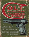 メタルサイン "COLT Extra Safety" コルト エクストラセーフティ 看板 41cm×30cm ■ シューティング 銃 リボルバー オートマチック ピストル 壁掛け サイン ショップ ガレージ インテリア ティンサイン ブリキ看板