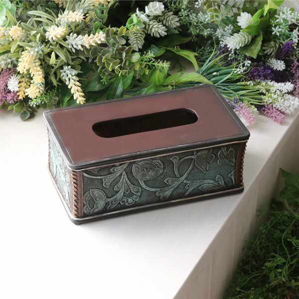 花箔押しターコイズティッシュボックス ■ ティッシュカバー インテリア 雑貨 [2]