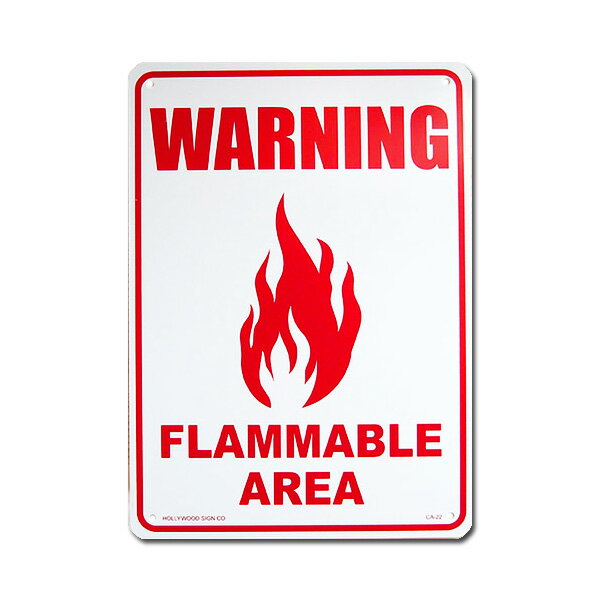 【プラスチックサイン】WARNING FLAMMABLE AREA (警告 火気厳禁) 35.5×25.5cm【看板 火の取り扱いに注意 サインプレート インテリア 壁掛け】