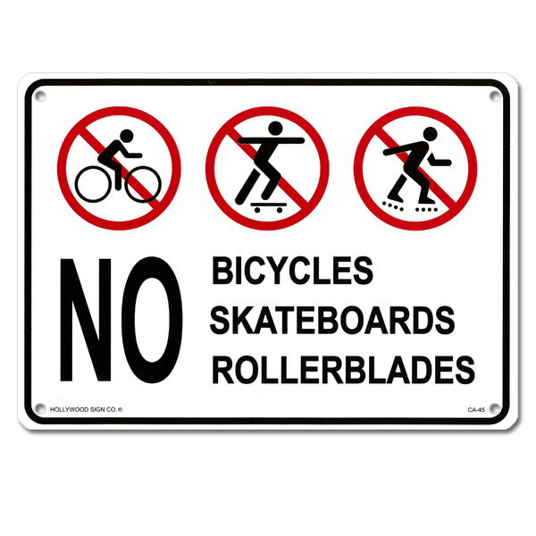 【プラスチックサイン】NO BICYCLES SKATEBOARDS ROLLERBLADES (自転車、スケボー、ローラーブレード禁止) 25.5×35.5cm【看板 サインプレート インテリア 壁掛け】