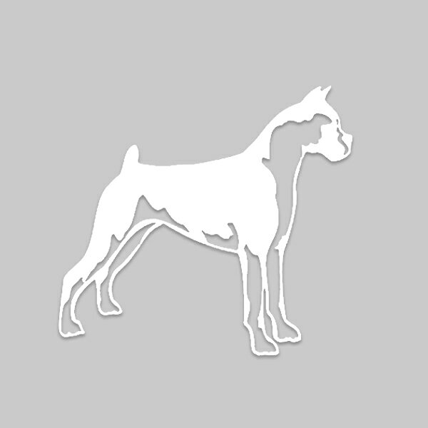 乐天商城 - ボクサー犬 シルエット 切り抜きデカール 約14cm×15cm ホワイト ■ ステッカー シール ビニール サイン ダイカット