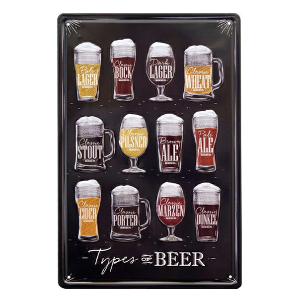 楽天MANCAVE 【マンケイブ】ブリキ 看板 TYPE OF BEER エンボス 30cm×20cm ■ ビール お酒 バー BAR メタルサイン 店舗用 壁掛け インテリア ショップ ガレージ 雑貨