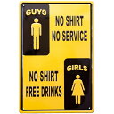 ブリキ 看板 GUYS NO SHIRT NO SERVICE GIRLS NO SHIRT FREE エンボス 30cm×20cm ■ メタルサイン 壁掛け インテリア ショップ ガレージ 雑貨