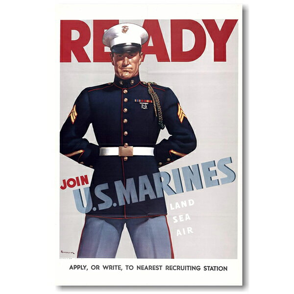 ポスター READY JOIN U.S. MARINES ビンテージ調 46cm×30.5cm ■ USMC 海軍 米軍 海兵隊 ミリタリー イ..