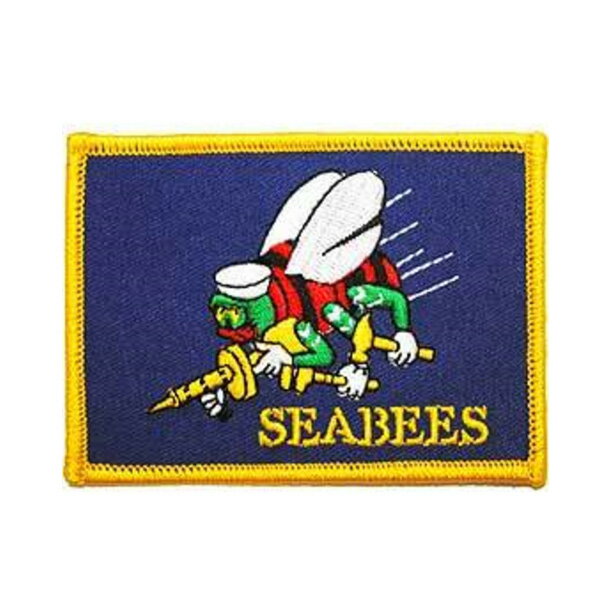 ワッペン SEABEES 建設工兵隊 アイロンパッチ 6.5cm×9cm ■ ミリタリー 米海軍 US NAVY SEABEES 雑貨 サイン ブルー イエロー レッド