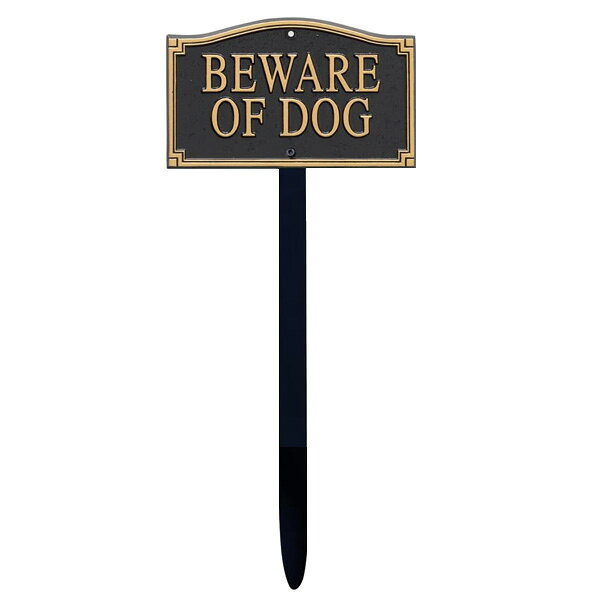 メタルサイン "BEWARE OF DOG" 猛犬注意 ドッグ・ヤードサイン 庭用 アルミ製 看板 全長54cm ■ 犬に注意 動物 ペット 注意喚起 警告 壁掛け サイン メタルプレート 杭 看板 立札 輸入雑貨 [2]