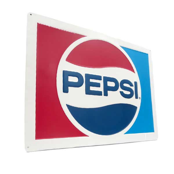 エンボス メタルサイン "PEPSI" ペプシコーラ ロゴ 看板 縦25.5cm×横35.5cm ■ 壁掛け ドリンク コーラ ブルー レッド ホワイト サイン ショップ ガレージ ブリキ看板 [2]