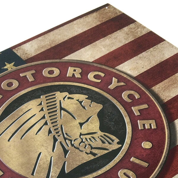 メタルサイン "INDIAN MOTORCYCLE" インディアン モーターサイクル 星条旗 看板 縦32cm×横41cm アメリカ製 ■ フラッグ バイク オートバイ 壁掛け サイン ショップ ガレージ ブリキ看板 [2]