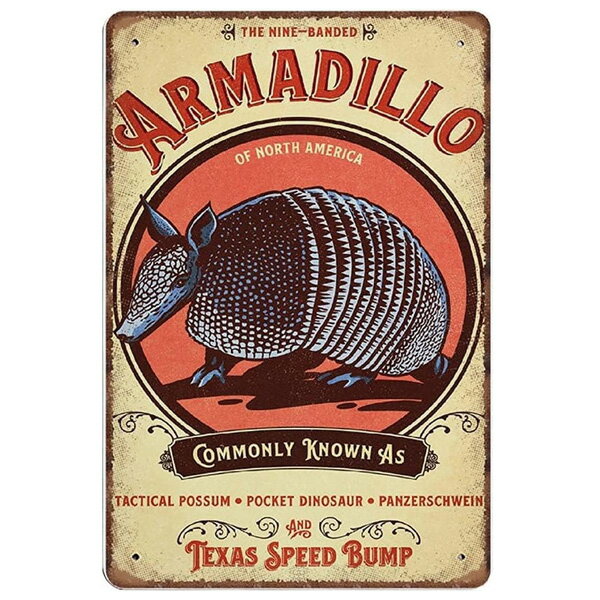 メタルサイン "ARMADILLO" アルマジロ 30cm×20cm ■ アンティーク調 レトロ調 動物 アニマル ティンサイ..