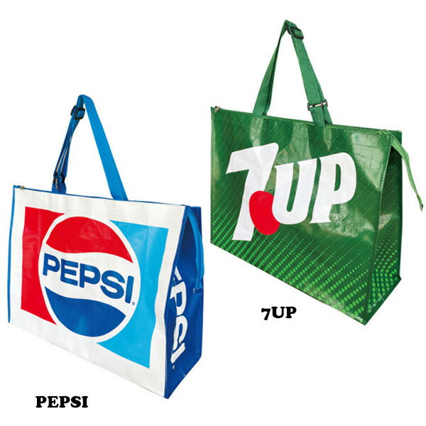 PEPSI / 7UP ショッピングバッグ 縦41cm×横54cm×マチ20cm ■ ペプシ セブンアップ 大容量 軽量 折りたたみ バッグ カバン 肩掛け エコバッグ 企業