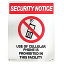 プラスチックサイン SECURITY NOTICE USE OF CELLULAR PHONE IS PROHIBITED IN THIS FACILITY （携帯電話使用禁止） 48.5cm×38cm ■ インテリア 雑貨 ガレージ 壁掛け ブラック レッド ホワイト