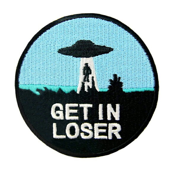 UFO エイリアン GET IN LOSER 刺繍 パッチ 直径7.5cm ■ ワッペン 雑貨 小物 SF 宇宙